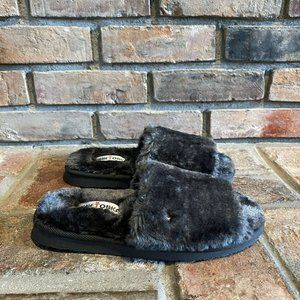 Minnetonka Womens Faux Fur Slip On Slippers Gray 592010 Size 6M NEW